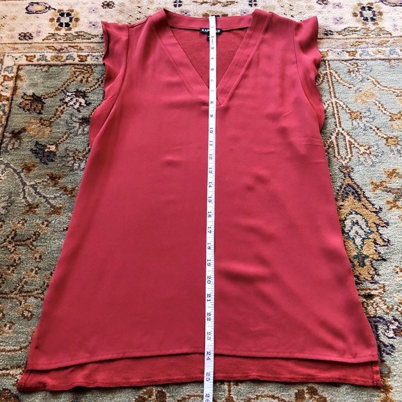 Burnt Red V-Neck Ruffle Sleeve Blouse XS Express - Picture 7 of 16